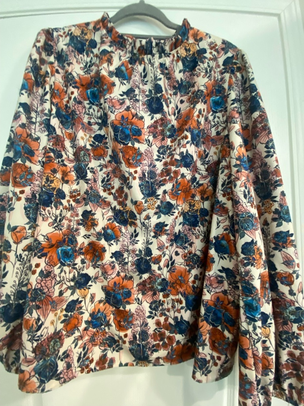 SHEIN Cream Floral Blouse with Blue & Orange Flowers